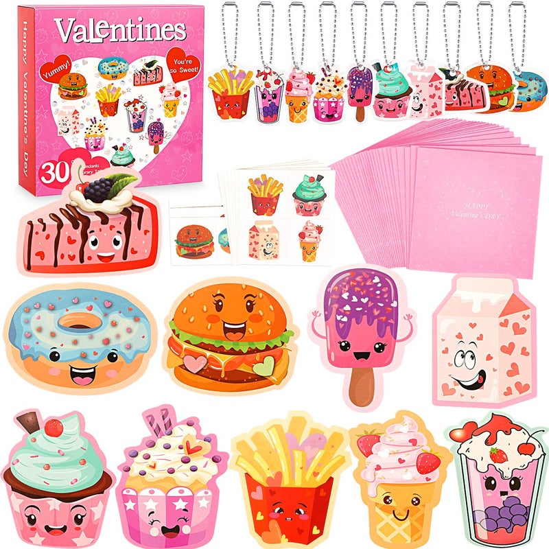 SUKKI Valentines Day Cards for Kids 30 Sets with Envelopes Pendant Gifts and Temporary Tattoos - Perfect Greeting Exchange Cards for Classmates Boys Girls Party Favors - Image 1